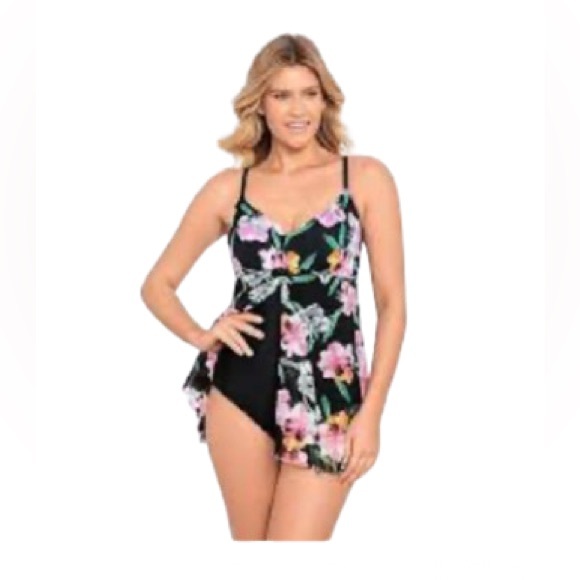 Croft & Barrow Floral Black Swimdress Size 20 - Picture 3 of 7
